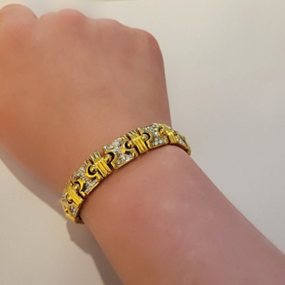 AFJ Gold Link Pave Rhinestone Tennis Bracelet